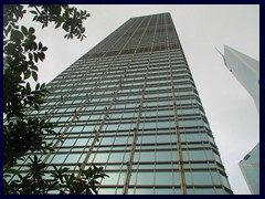 The 69-storey Cheung Kong Centre by Li Ka-shing, built in 1999. It's feng shui was adjusted to its neighbour, Bank of China Tower. Because of superstition,  it lacks all floors that ends with 4.